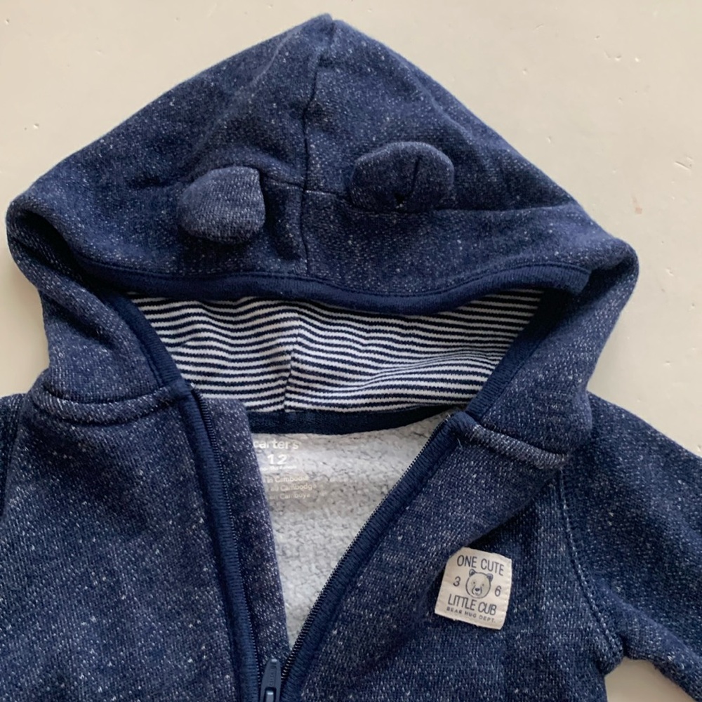 Carter’s Blue Bear Hooded Long-Sleeve Jumpsuit Boys 12 Months - Picture 2 of 5